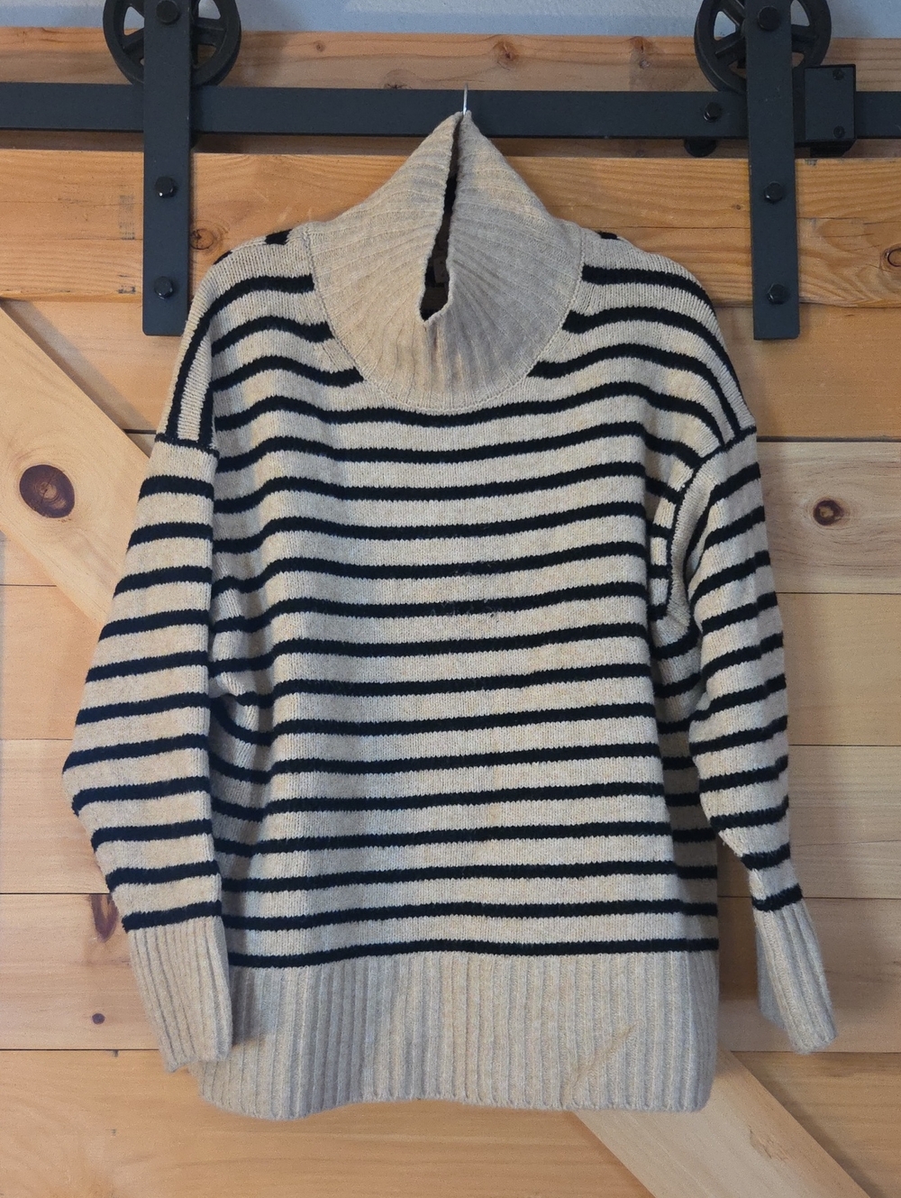 a new day Cream and Black Striped Cowl Neck Sweater
